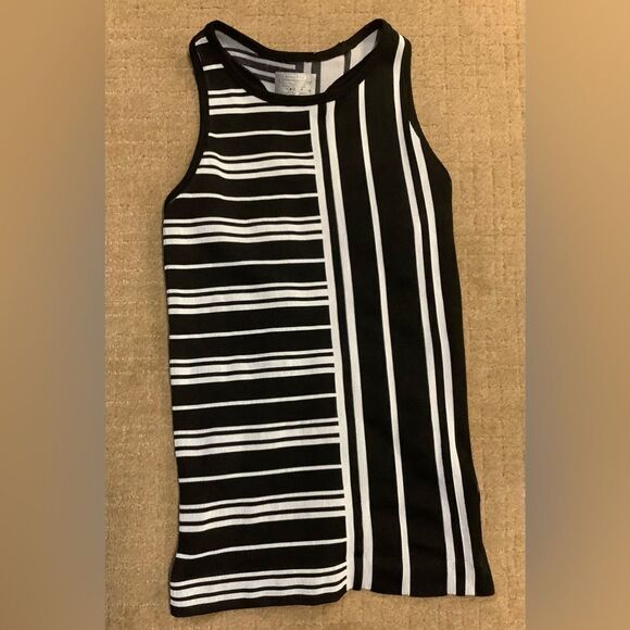 48 ATHLETA DIAMOND FASTER TRACK BLACK White SEAMLESS sport TANK TOP sz S - Picture 2 of 3